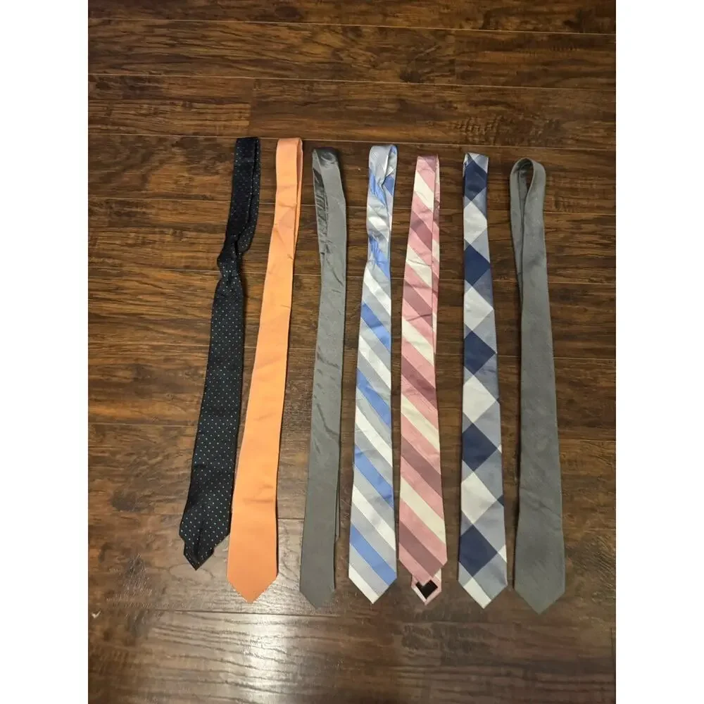 EXPRESS Tie Lot 7. Mens Blue Stripe Executive Necktie Plaid Gray